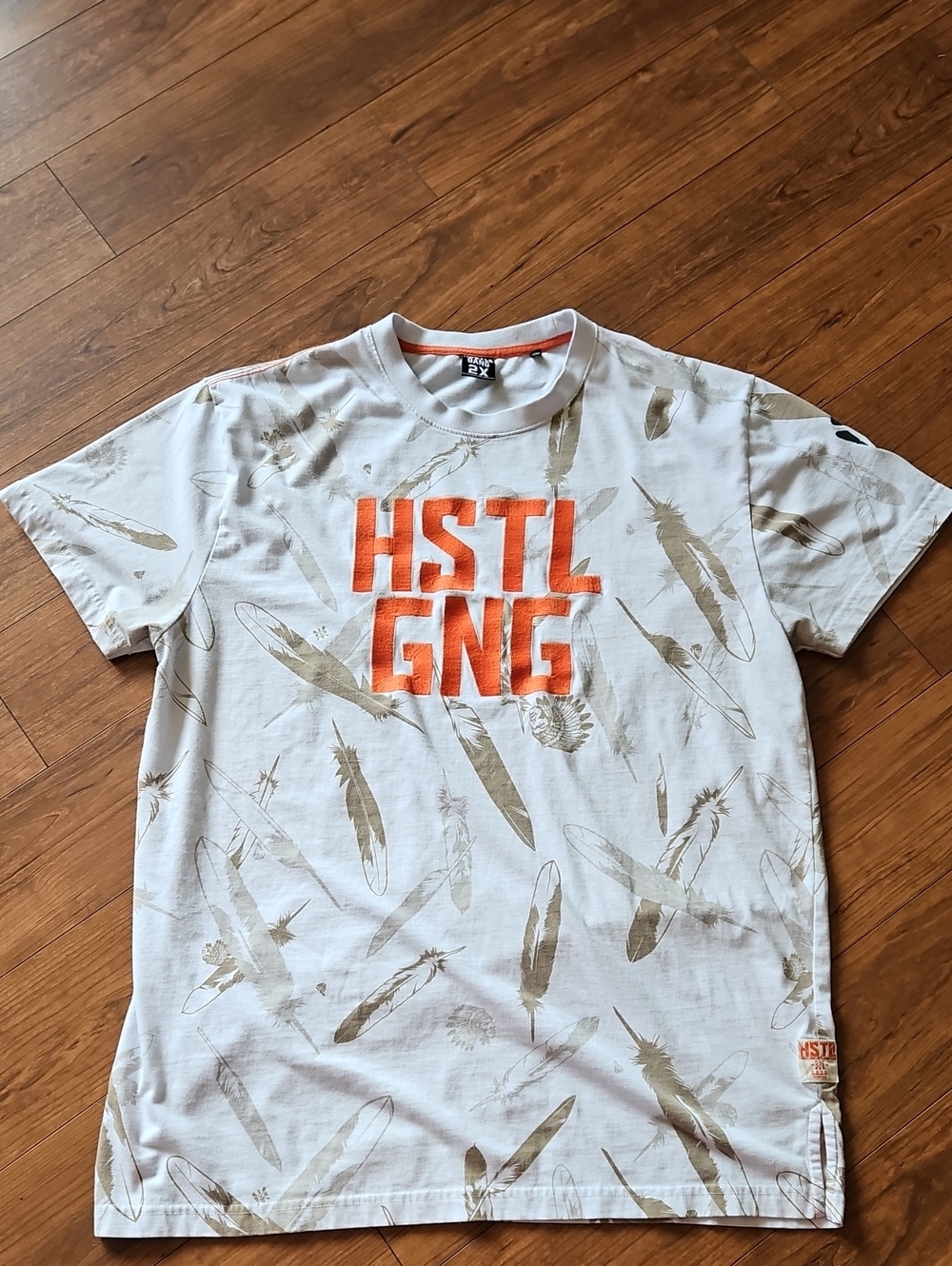 Hustle Gang White Tee with Orange Trim